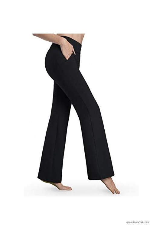 Bamans Yoga Dress Pants for Women Bootcut Slant Pockets Wide Flare Workout Long Bootleg Dress Yoga Pants