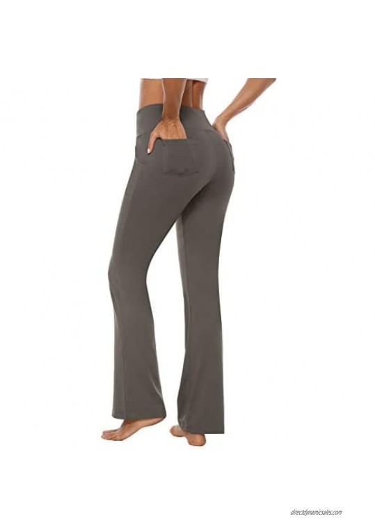 MOCOLY Bootcut Yoga Pants Tummy Control High Waist Workout Women Tall Bootleg Straight Long Flare Pants with 4 Pockets