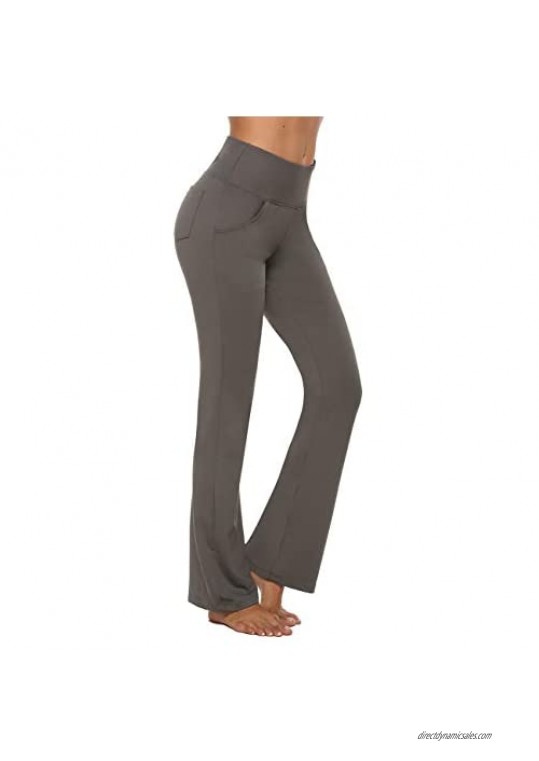 MOCOLY Bootcut Yoga Pants Tummy Control High Waist Workout Women Tall Bootleg Straight Long Flare Pants with 4 Pockets