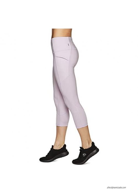 RBX Active Women's Athletic Fashion High Waist Solid Running Workout Capri Length Yoga Leggings