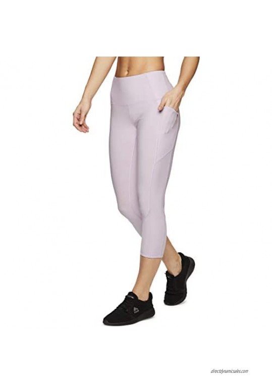 RBX Active Women's Athletic Fashion High Waist Solid Running Workout Capri Length Yoga Leggings