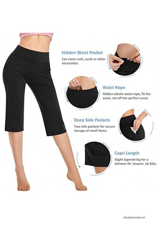 RIMLESS 7 Women's Yoga Pants with Pockets Capri Lounge Crop Pants Tummy Control Stretch Workout Flare Running Pants