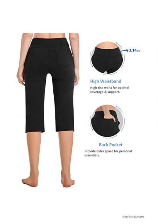 RIMLESS 7 Women's Yoga Pants with Pockets Capri Lounge Crop Pants Tummy Control Stretch Workout Flare Running Pants