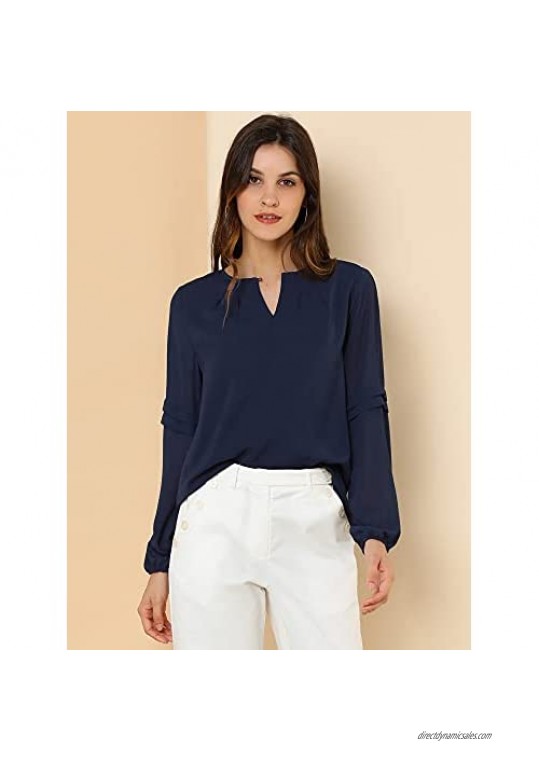 Allegra K Women's Work Office Chiffon Shirt Semi Sheer Long Sleeves Keyhole Neck Elegant Blouse Top
