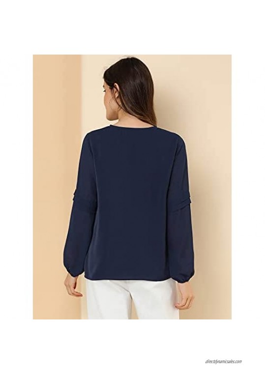 Allegra K Women's Work Office Chiffon Shirt Semi Sheer Long Sleeves Keyhole Neck Elegant Blouse Top