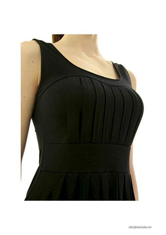 AmélieBoutik Women Scoop Neck Pleated Fit and Flare Sleeveless Blouse