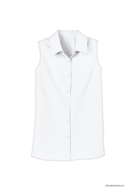 AmeriMark Women's Sleeveless Blouse Top – Button Down Lightweight Collared Shirt White