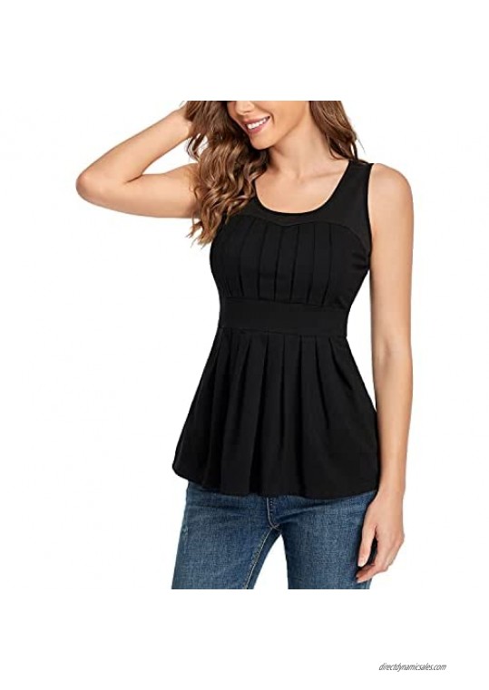 andy & natalie Women's Empire Waist Tops Summer Cropped Peasant Tank Tops Pleated Front Blouses Shirts