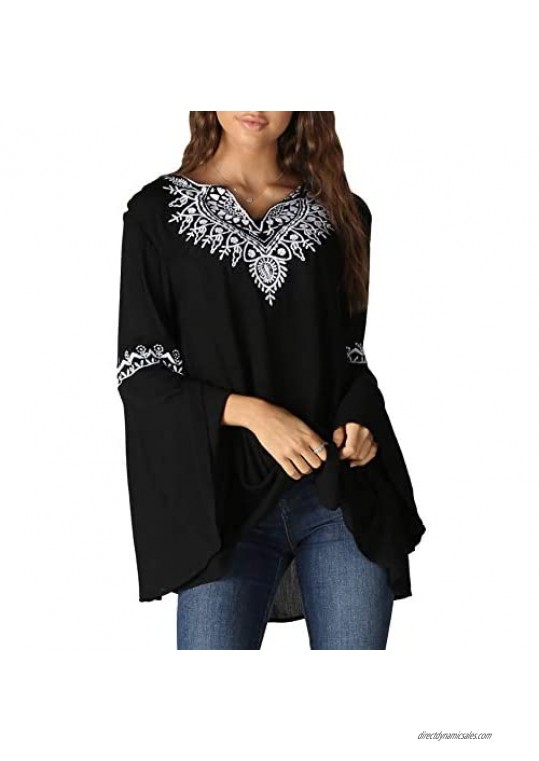 Angie Women's Long  Embroidery Bell Sleeve Top
