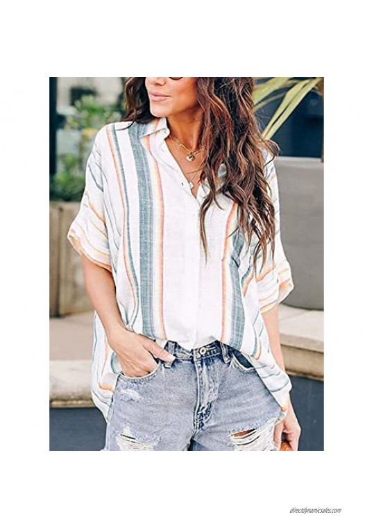 Astylish Women V Neck Shirts Long Sleeve Blouse Roll Up Cuffed Casual Work Tops