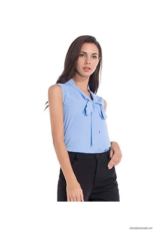 AUQCO Womens Bow Tie Neck Blouse Sleeveless/Ruffle Cap Sleeve Casual Office Work Shirts Business Tops