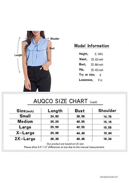 AUQCO Womens Bow Tie Neck Blouse Sleeveless/Ruffle Cap Sleeve Casual Office Work Shirts Business Tops