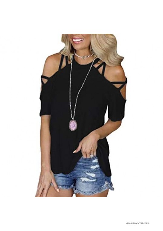 BILIKE JOMEX Off The Shoulder Tops for Women Sexy Casual Long Short Sleeve Strappy T-Shirt Blouses