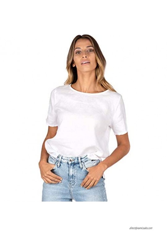 CAMIXA Women 100% Linen Short Sleeve Tunic Top Tees Tank Blouse Casual T Shirt