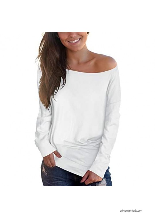 deqiang Women's Off Shoulder Tops Long Sleeve Casual Loose Blouse Plaid Tee Shirt