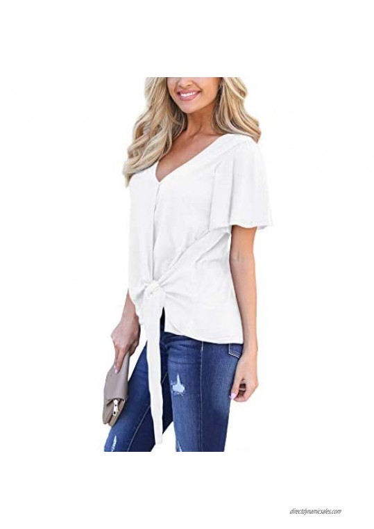 For G and PL Women's Summer Wrap Top Tie Knot V Neck Blouse