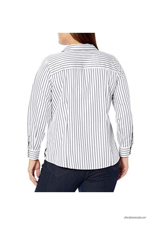 Foxcroft Women's Plus-Size Long Sleeve Holiday Stripe Shirt