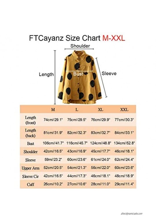 FTCayanz Women's Casual Loose Blouses Button Down Shirts Polka Tops with Pocket