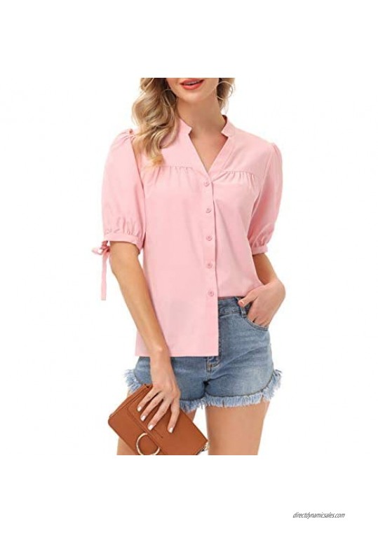 KANCY KOLE Womens Button Down Shirts Short Sleeve V Neck Tops Casual Work Blouse Shirt