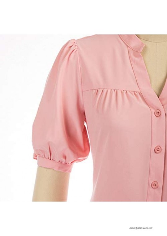 KANCY KOLE Womens Button Down Shirts Short Sleeve V Neck Tops Casual Work Blouse Shirt