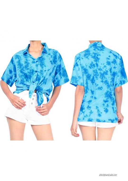 LA LEELA Hawaiian Shirt Blouses Button Down Relaxed Fit Women Short Sleeves Camp Multi