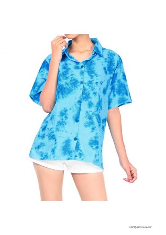 LA LEELA Hawaiian Shirt Blouses Button Down Relaxed Fit Women Short Sleeves Camp Multi
