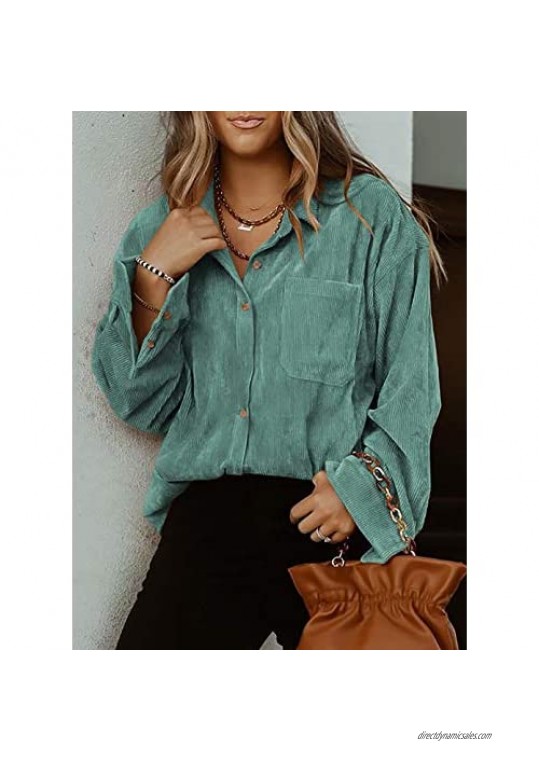 Lovezesent Women's Corduroy Shirts Causal Long Sleeve Button Down Blouses Top with Pockets