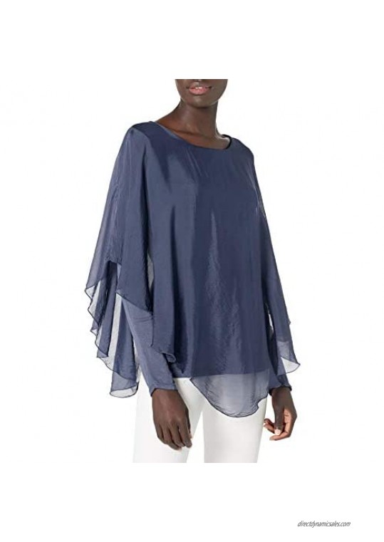 M Made in Italy Women's Long Sleeve Layered Silk Cape Overlay Top