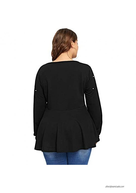 Milumia Women's Plus Size Ruffle Hem Peals Elegant Long Sleeve Peplum Blouse Top