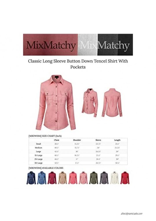 MixMatchy Women's Classic Long Sleeve Button Down Tencel Shirt with Pockets