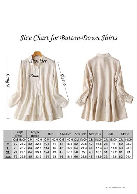 Mordenmiss Women's Linen Shirts Pleated Long Sleeve Tunic Tops Button-Down Jackets