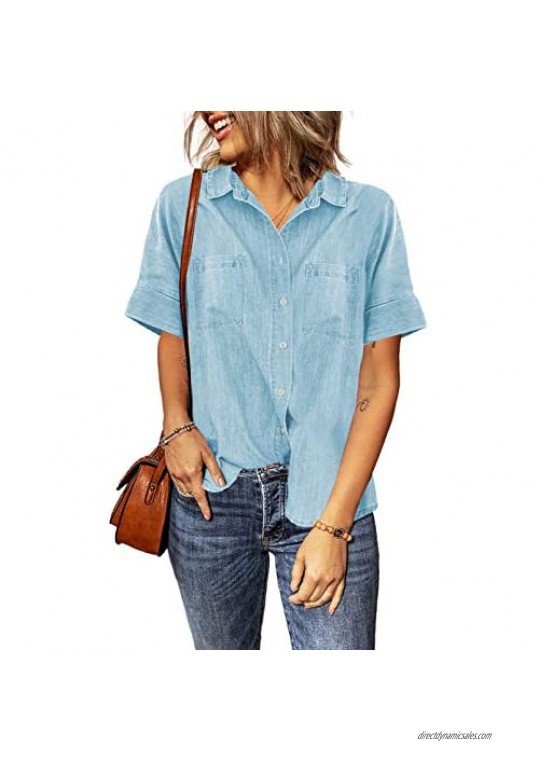 Paitluc Womens Shirts and Blouses Button Down Womens Summer Tops and Blouses S-XXL