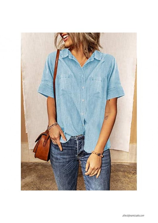 Paitluc Womens Shirts and Blouses Button Down Womens Summer Tops and Blouses S-XXL
