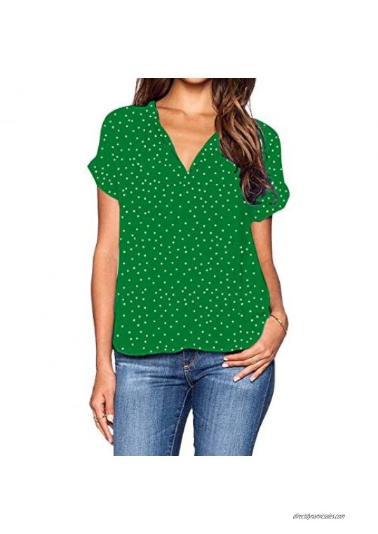 roswear Women's Casual Polka Dots Blouse Short Sleeve Top Shirt