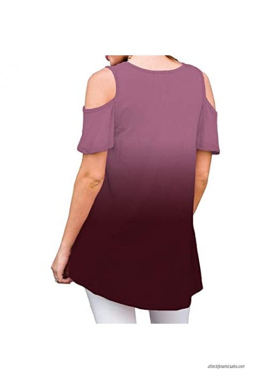 Sedimond Women's Cold Shoulder Casual Short Sleeve Tunic Tops Loose Blouse Shirt S-2XL