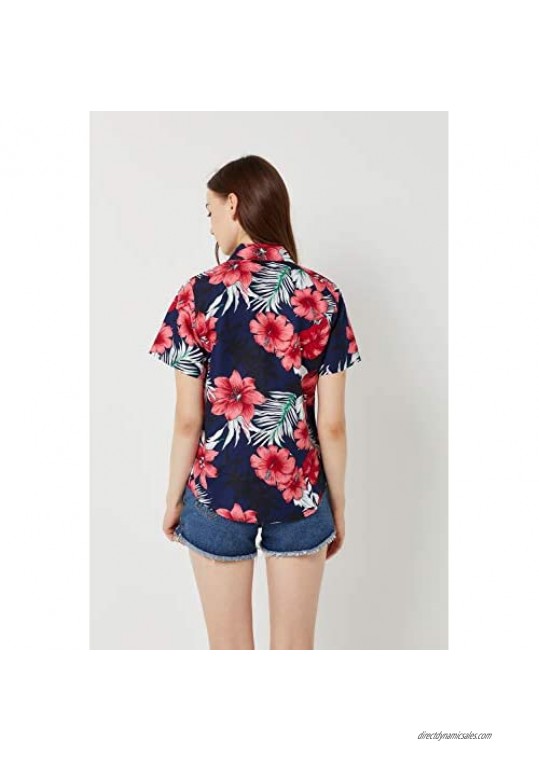 SSLR Womens Hawaiian Shirts Short Sleeve Blouses Casual Button Down Shirts for Women