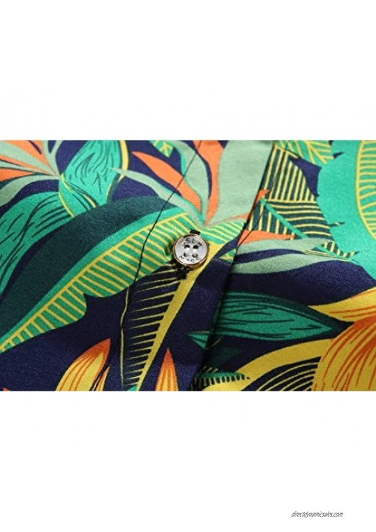 SSLR Women's Printed Short Sleeve Casual Button Down Hawaiian Shirt