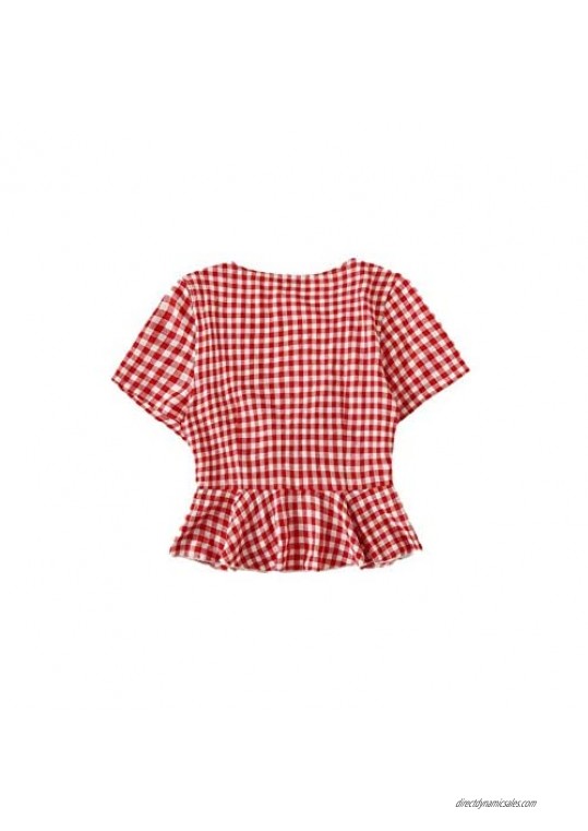 SweatyRocks Women's Casual Open Front Tie Knot Crop Top Puff Sleeve Ruffle Chiffon Short Blouse Shirt