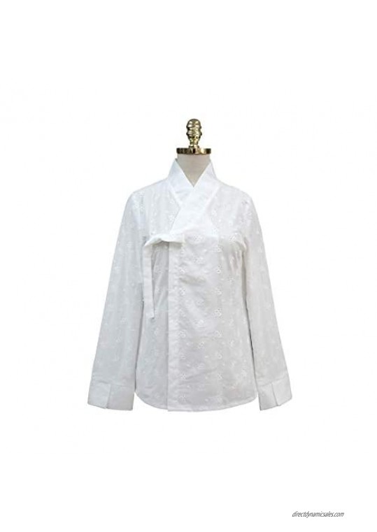 TETEROT SALON Women's Blouse White Long Sleeve Hanbok Korean Vintage Party Blouses Shirts