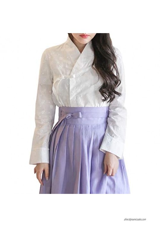 TETEROT SALON Women's Blouse White Long Sleeve Hanbok Korean Vintage Party Blouses Shirts