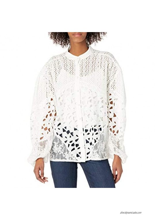 The Kooples Women's Long-Sleeved Button-Down Shirt with Band Collar and Lace Details