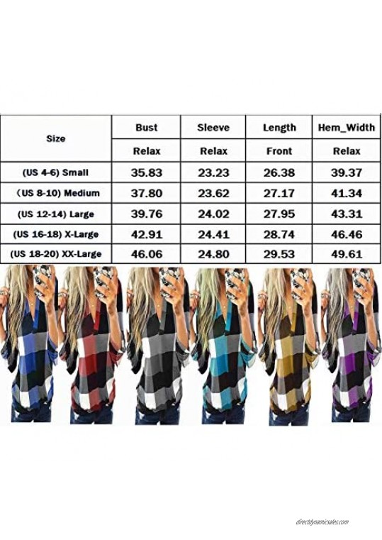 Uusollecy Women's Long Sleeves Shirts Casual V-Neck Blouses Roll Up Sleeve Shirt Tunic Tops