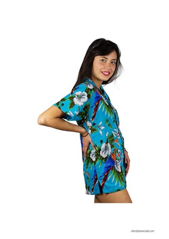 V.H.O. Funky Hawaiian Blouse Women Short-Sleeve Front-Pocket Cherry Parrot Multiple Colors