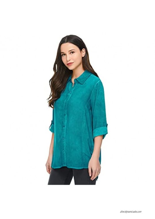Welsters Womens Blouses 3/4 Sleeve Shirts for Summer Casual Button Down Shirts Button Up Shirts S-3XL