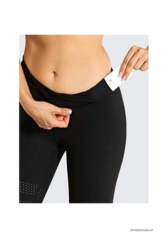 CRZ YOGA Women's Naked Feeling Ventilation Holes Workout Pants Color Block High Waisted Leggings with Pocket - 25 Inches