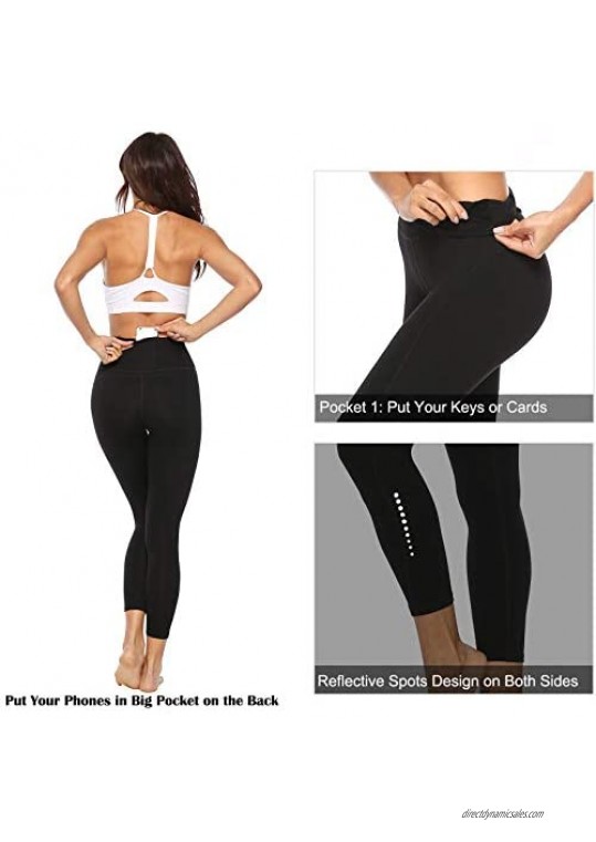 JOYSPELS High Waist Yoga Pants with 2 Pockets - Fashion Safety Night Reflector Workout Leggings for Women