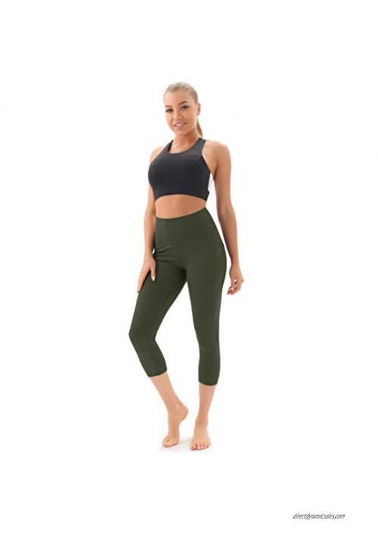 Persit Women's High Waist Yoga Pants with Pockets Elastic Capri Leggings for Women Tummy Control Workout Running Leggings