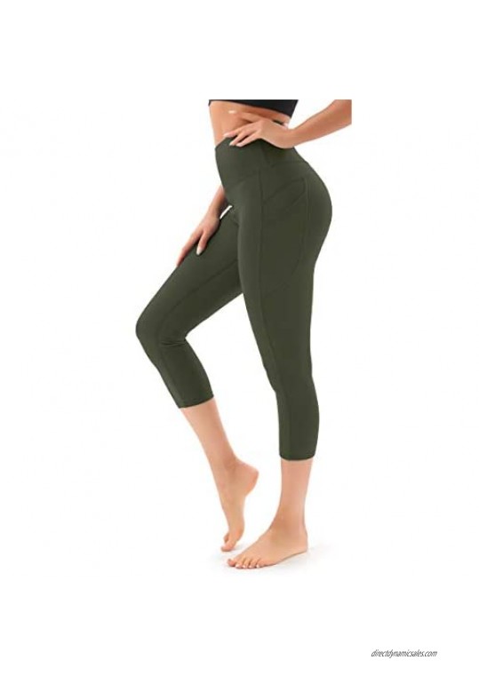 Persit Women's High Waist Yoga Pants with Pockets Elastic Capri Leggings for Women Tummy Control Workout Running Leggings