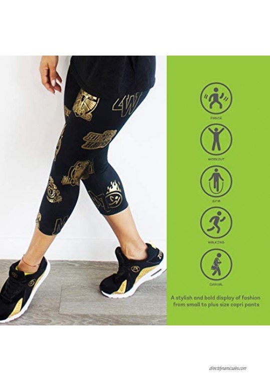 Zumba Metallic Print Capri Leggings Dance Fitness Workout Leggings for Women