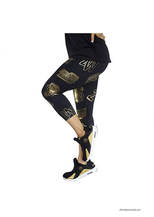Zumba Metallic Print Capri Leggings Dance Fitness Workout Leggings for Women